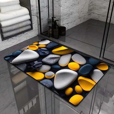 Productafbeelding van Famanu badmat met 3D steenmotief - geel, 50 x 80 cm