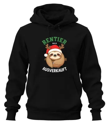 Obrázek produktu pro Reindeer bylo Christmas Sloth Gift Funny Uni mikina s kapucí Hoodie, černá, S