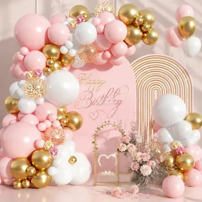 Immagine prodotto di Ghirlande di palloncini rosa e dorati, confezione da 105 pezzi, ideali per compleanni, matrimoni e feste per bambini
