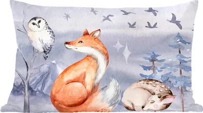 Produktbild von MuchoWow® Zierkissen Sofakissen Wohnzimmer Dekokissen 60x40 cm Winter - Eule - Hirsch - Fuchs - Kopfkissen - Polster mit Foto