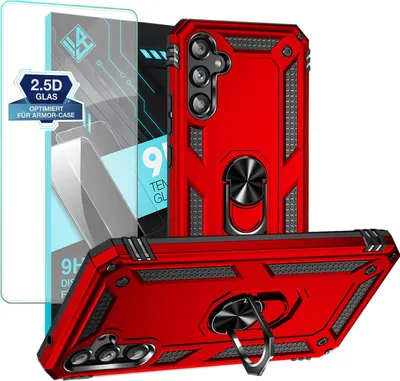 Produktbild von Armor Outdoor Handyhülle für Samsung Galaxy A34 5G Handy Panzer Case Schutzhülle mit 9H Displayglas Displayschutz Farbe: Rot