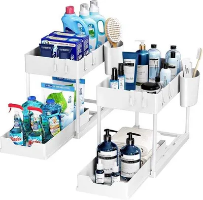 Produktbild von 2-stufiger Unterwaschbecken-Organizer, weiß, mit Schublade