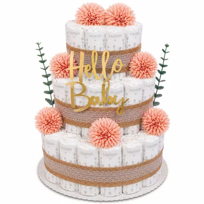 Produktbild von MilaBoo® Boho Windeltorte 3-stöckig rosa mit Eukalyptus – großes Vintage Babygeschenk zur Geburt, Babyparty & Taufe