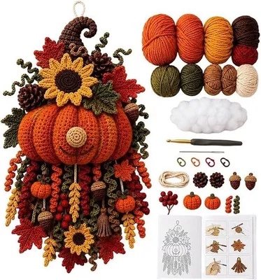 Produktbild von DIY Häkelset - Häkelset für Türhänger - Kürbis Türdeko - Häkelset zum Selbermachen - Bastelset für Erwachsene - Herbstdeko - Wanddekoration