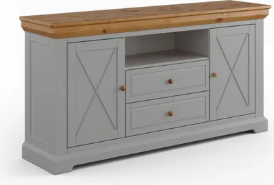 Produktbild von Kommode Marone Elite Sideboard Massivholz geölt Ausführung wählbar,166cm,grau / Kiefer Natur
