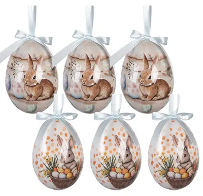 Imagen del producto de Clayre & Eef. Set de 6 colgantes de Pascua. 7x10 cm. Blanco. Plástico