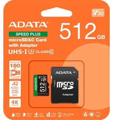 Produktbild von SPEED PLUS microSDXC 512 GB (UHS-I U3, Class 10, V30, A2)