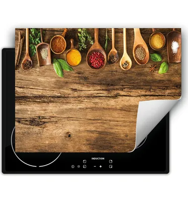 Produktbild von DarHaus Herdabdeckplatte 80x52 cm Anti Rutsch Matte Aufrollbar, Holz - Gewürze