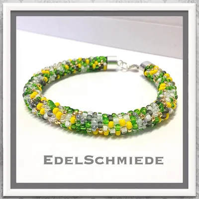 Produktbild von Armband gehäkelt mit Glasperlen 925 Silber bunt
