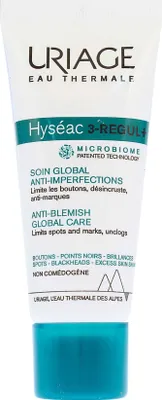 Zdjęcie produktu dla Uriage Hyséac 3-Régul, Unisex, Skóra mieszana, Skóra tłusta, Skóra problemowa, Krem, Przeciwtrądzikowy, Przeciw niedoskonałościom, Oczyszczenie, Matujący, Wygładzający, 40 ml, Tubka