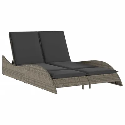 Produktbild von Sonnenliege mit Auflagen Grau 114x205x73 cm Poly Rattan