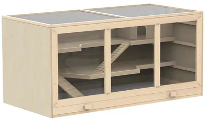 Immagine prodotto di Gabbia per piccoli animali - Gabbia in legno per criceti - Per criceti nani e roditori - 3 livelli - Con scale e rampe - Interno "Villa dei roditori"