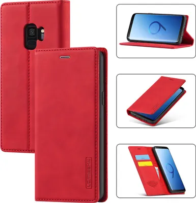 Image de Galaxy S9 Étui en cuir avec fonction support et porte-cartes, étui design portefeuille pour Samsung Galaxy S9 rouge