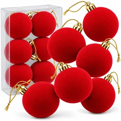 Produktbild von Weihnachtskugeln Christbaumkugeln Rot 6 cm 6er Set beflockt Kunststoff Christbaumschmuck Weihnachtsdeko