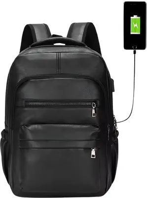 Productafbeelding van CarryQuest® - Laptoprugzak - USB-oplaadfunctie - Kunstleer - 15 inch - Zwart