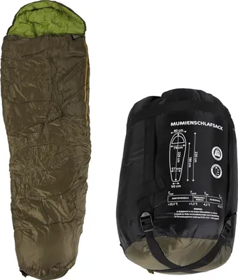 Produktbild von Mumienschlafsack Camping Outdoor Oliv-grau 230x80cm kombinierbar
