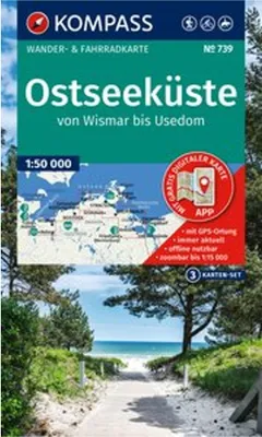 Zdjęcie produktu dla Zestaw map turystycznych KOMPASS 739 Wybrzeże Morza Bałtyckiego, od Wismaru do Uznamu (3 mapy) 1:50 000