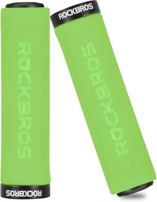 Zdjęcie produktu dla Uchwyty rowerowe ROCKBROS – antypoślizgowe, amortyzujące wstrząsy i lekkie, z pianki, uniwersalne do kierownic o średnicy 22,2 mm, zielono-czarne