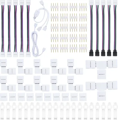 Imagen del producto de Kit de conectores para tiras de LED de 4 pines, compatible con tiras de luz LED 5050, ideal para proyectos de iluminación personalizados