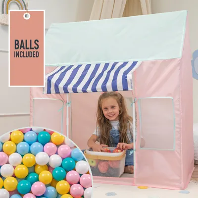 Produktbild von Selonis Kinderzelt Spielhaus Mit 600 Bälle Faltbares Eisdiele Für Kinder Spielzelt Leicht Aufzubauen Fördert Fantasie Und Kreativität Ideal Für Drinnen Und Draußen, Pink-Minze:Weiß/Gelb/Babyblau/Puderrosa/Türkis