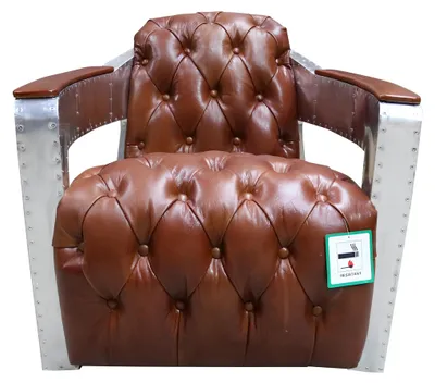 Immagine prodotto di Poltrona Chesterfield Bottone Chiuso Seduta Shabby Vintage Tan Vera Pelle Nuovo