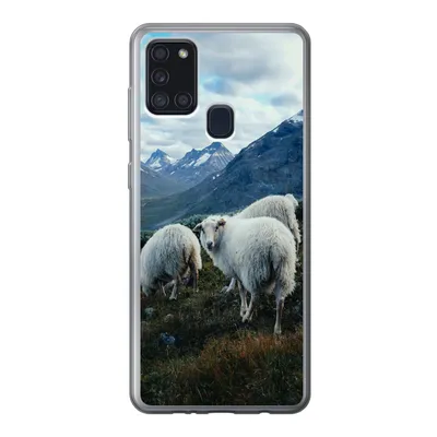 Produktbild von MuchoWow® Handyhülle Schutzhülle Hülle für Samsung Galaxy A21s Schafe - Natur - Berge Silikon Softcase Handy Hülle - Hartschale