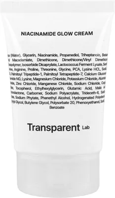 A white tube of Transparent Lab Niacinamide Glow Cream.