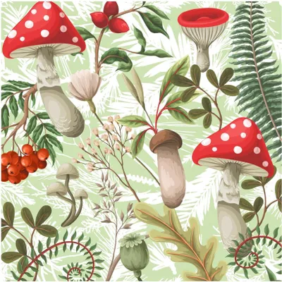 Produktbild von 20 Servietten Forest Fungi - Waldpilze und Blätter 33x33cm