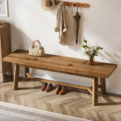 Immagine prodotto di Panca da pranzo Tribesigns in legno massello lunga 140 cm, panca da cucina in stile rustico con gambe rinforzate, panca porta scarpe, panca da ingresso, per sala da pranzo, cucina, corridoio