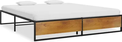 A bed frame with a mattress and two pillows on a white background.
