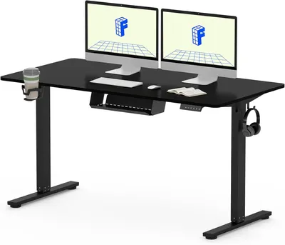 Obrázek produktu pro Elektricky výškově nastavitelný psací stůl 140x60 cm, černý, s držákem na nápoje a paměťovou funkcí