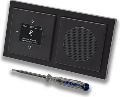 Produktbild von Busch Jäger DAB+ Unterputz Bluetooth (in and out) Radio 8217U-101 Future SCHWARZ MATT, Komplett-Set mit Lautsprecher, Abdeckungen, Rahmen + EBROM Phasenprüfer zur Montage d. Geräte - 8217 U – 101