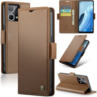 Image de Oppo Reno8 4G Housse, Portefeuille en cuir Porte-cartes Housse de protection avec fonction stand pour Oppo Reno8 4G Marron