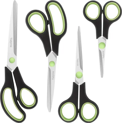 Image de Set de ciseaux en acier inoxydable de haute qualité Vutyvve 4 pièces Noir Vert Poignée ergonomique