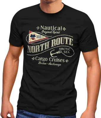 Produktbild von Herren T-Shirt North Route Nautik Anker Adventure Printshirt Fashion Streetstyle Neverless® schwarz M