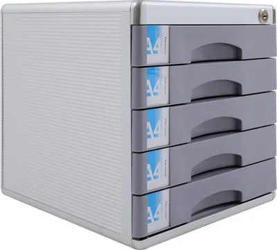 Produktbild von Schreibtisch Schubladen-Organizer - Aktenschrank - 5 Schubladen - Abschließbare Schubladen - 36×30×30,5 cm - Aluminium/MDF - 15–25 kg - Silber