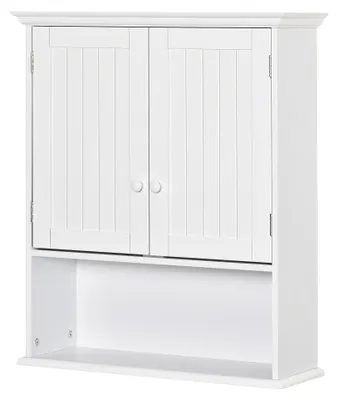 Produktbild von Wandschrank fš¹rs Badezimmer mit 2 Tš¹ren, verstellbarem Einlegeboden und offenem Fach, vielseitiges H?ngem?bel fš¹r Kš¹che und Bad, 60 x 20 x 70,5 cm, Wei?