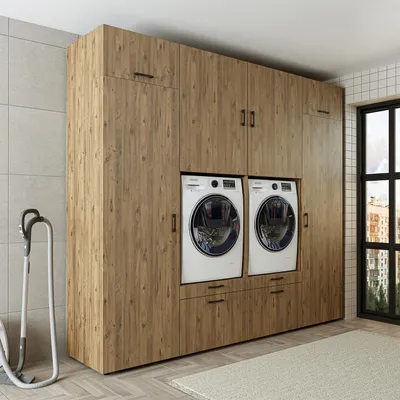 Immagine prodotto di Roomart SERIE 2: mobile doppio per lavatrice, larghezza 254 cm, rovere