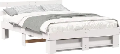 Produktbild von Bettrahmen mit Kopfteil Weiß 140 x 200 cm Massives Kiefernholz