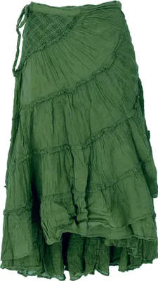 Produktbild von Boho Wickelrock, Krinkelrock, Maxirock, Flamenco Rock - Grün, Damen, Baumwolle, Röcke