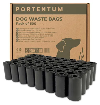 Image de Sacs pour déchets canins PORTENTUM, 600 pièces, noirs, résistants à la déchirure, en matériau recyclé