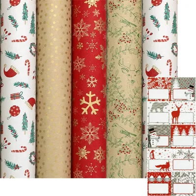 Zdjęcie produktu dla WINTERGARTEN - świąteczny papier do pakowania - 2 metry x 70 cm - 5 rolek - w tym etykiety