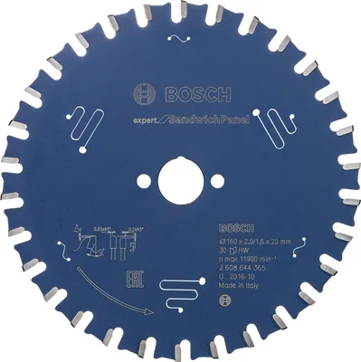 Obrázok produktu pre Príslušenstvo Bosch Expert pre sendvičové panely 2608644365 Kotúčová píla 160 x 20 x 1,6 mm Počet zubov: 30 1 ks (2608644365)