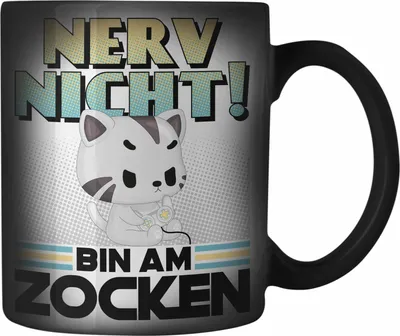 Produktbild von Trendation - Gamer Farbwechsel Zauber-Tasse Spruch Gaming Karabiner Farbwechsel Zauber-Tasse Edelstahl Katze Gaming Headset Gamer Nerd Geschenkidee (Schwarz)