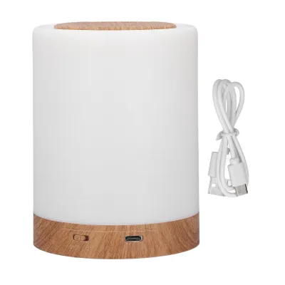 Productafbeelding van RGB-nachtlamp met houtnerfdesign, USB-oplaadbaar, 3 niveaus van instelbare helderheid, draagbaar, aanraakbediening, geschikt voor thuisgebruik
