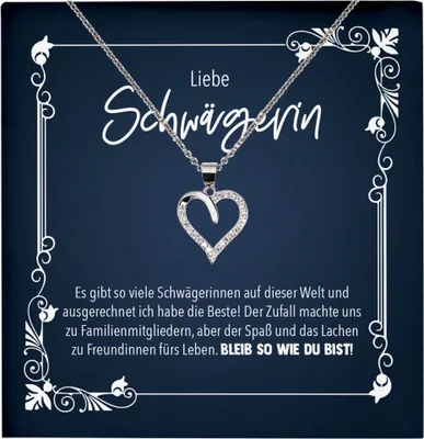 Produktbild von 22Feels Echt Silber Halskette - Schwägerin Geschenk Frauen Schmuck Set Hochzeit Geburtstag Weihnachten - Herz Anhänger, Karte