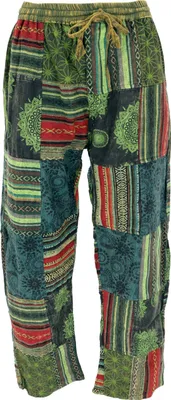 Produktbild von Patchwork Yogahose, Goa Hose, Loose fit Hose - Grün, Herren, Baumwolle, Größe: L