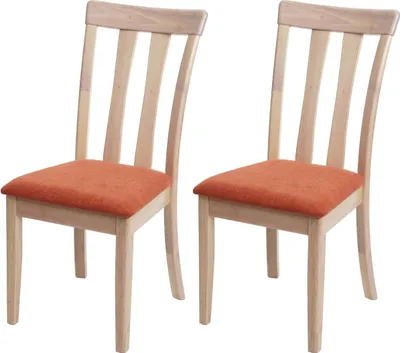 Produktbild von 2er-Set Esszimmerstuhl HWC-G46, Küchenstuhl Stuhl, Stoff/Textil Massiv-Holz  naturfarbenes Gestell, orange