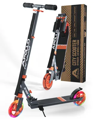 Obrázok produktu pre Mestská kolobežka Apollo 145 mm "Skyracer LED" s tlmením, skladacími a výškovo nastaviteľnými riadidlami - sivá/oranžová