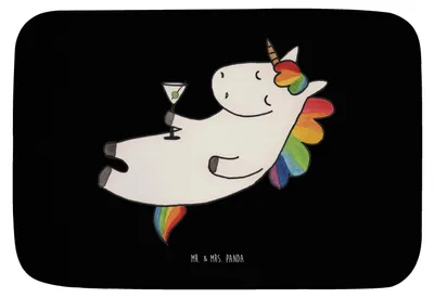 Produktbild von Mr. & Mrs. Panda Badematte Einhorn Cocktail - Schwarz - Geschenk, Freundin, duschmatte, Einhörner, Spruch, Badezimmerteppich, Badezimmer Matte, Duschvorleger, Badteppich